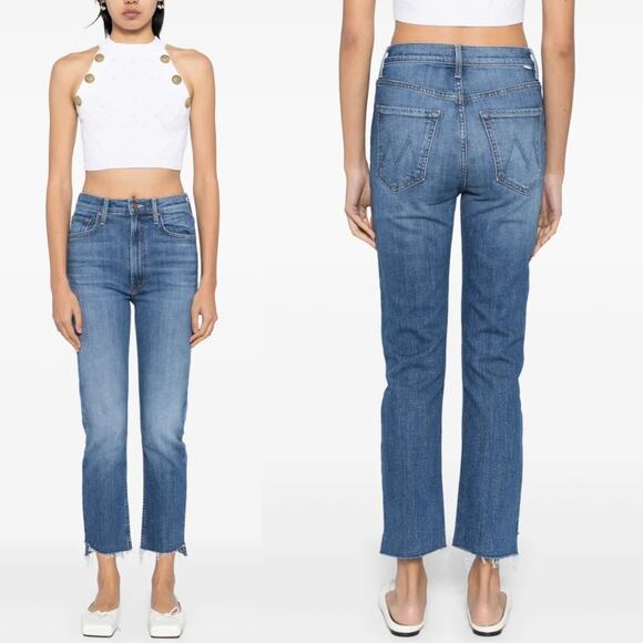 Mother Stunner Zip Ankle Step Fray Jeans Good Girls Do Skinny Raw Hem Size 27 - Picture 1 of 10